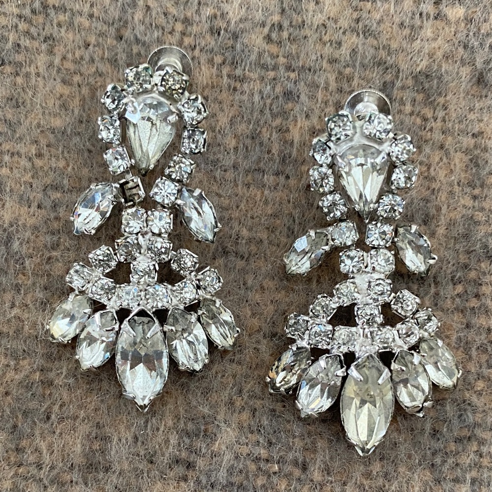Vintage Silver Crystal Drop Earrings